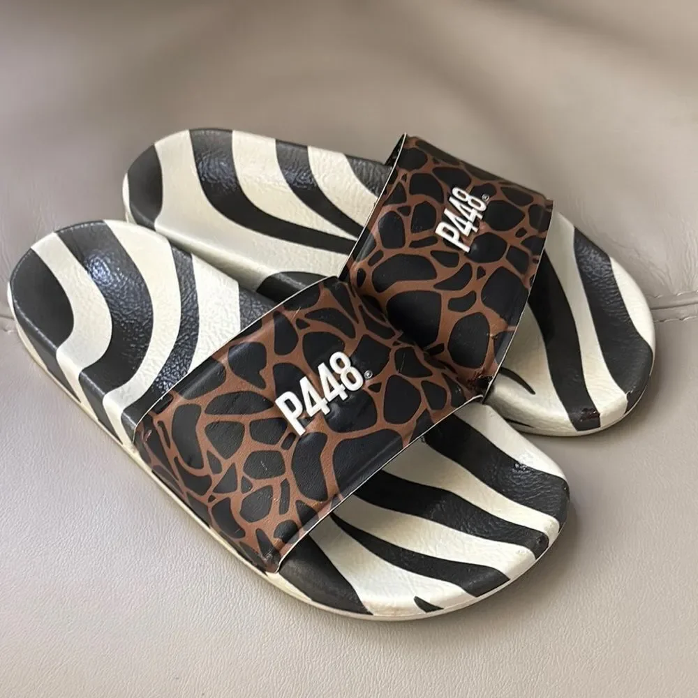 P448 Animal Print Slide Sandals sz 7 - Picture 2 of 4